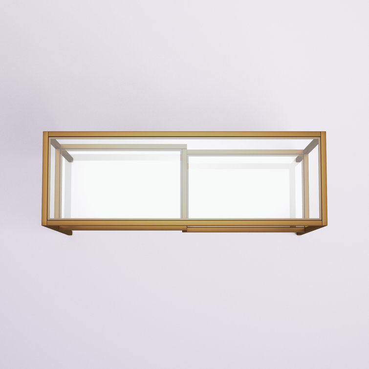 Evelyn&Zoe Lovett Modern Brushed Gold Console Table with Tempered Glass Shelves
