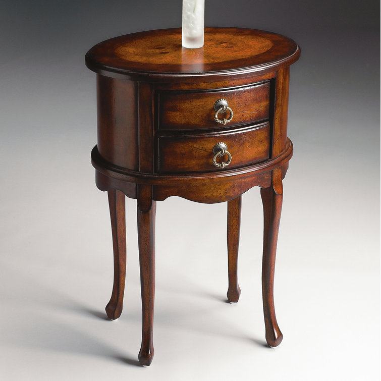 Plantation Cherry Oval Wood Side Table with Storage