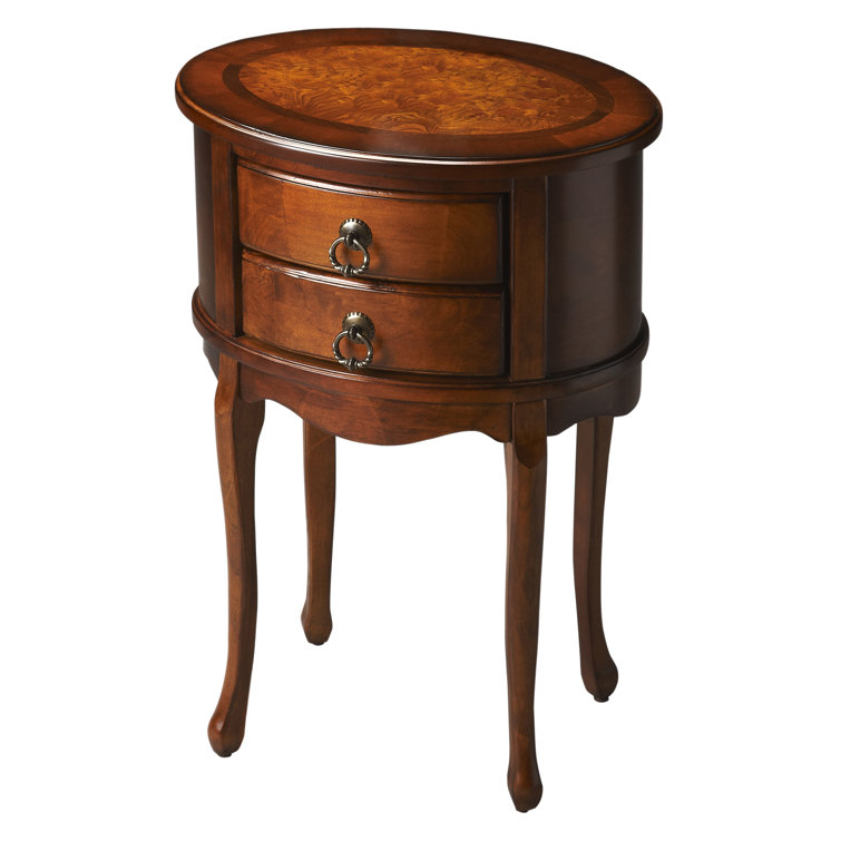 Plantation Cherry Oval Wood Side Table with Storage
