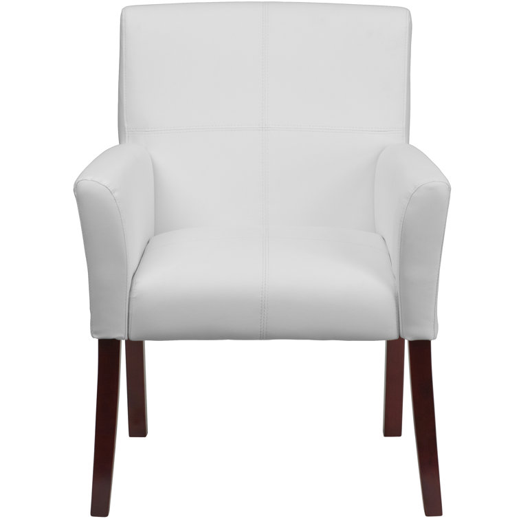 Taylor White LeatherSoft Executive Chair with Mahogany Wood Legs