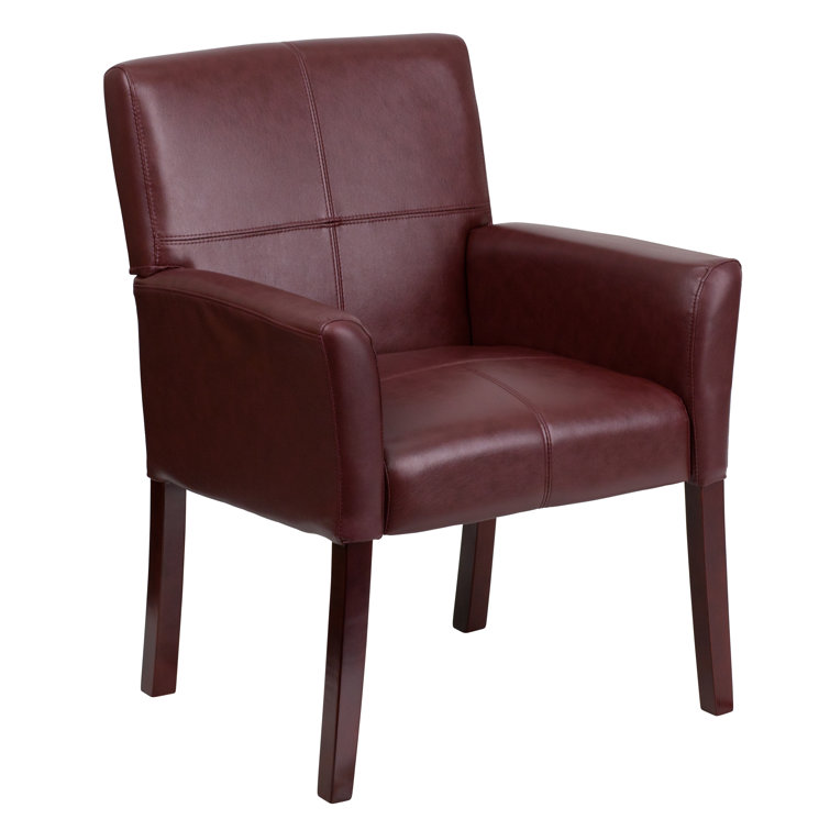 Elegant Burgundy LeatherSoft Executive Reception Armchair with Mahogany Wood Legs