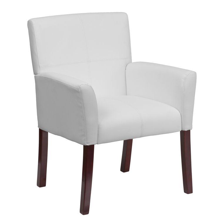 Taylor White LeatherSoft Executive Chair with Mahogany Wood Legs