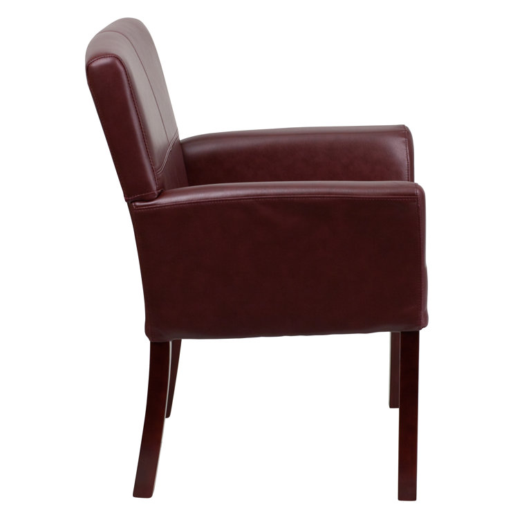 Elegant Burgundy LeatherSoft Executive Reception Armchair with Mahogany Wood Legs