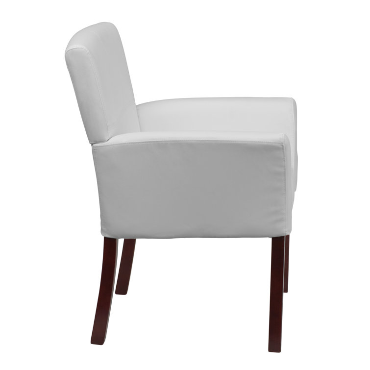 Taylor White LeatherSoft Executive Chair with Mahogany Wood Legs