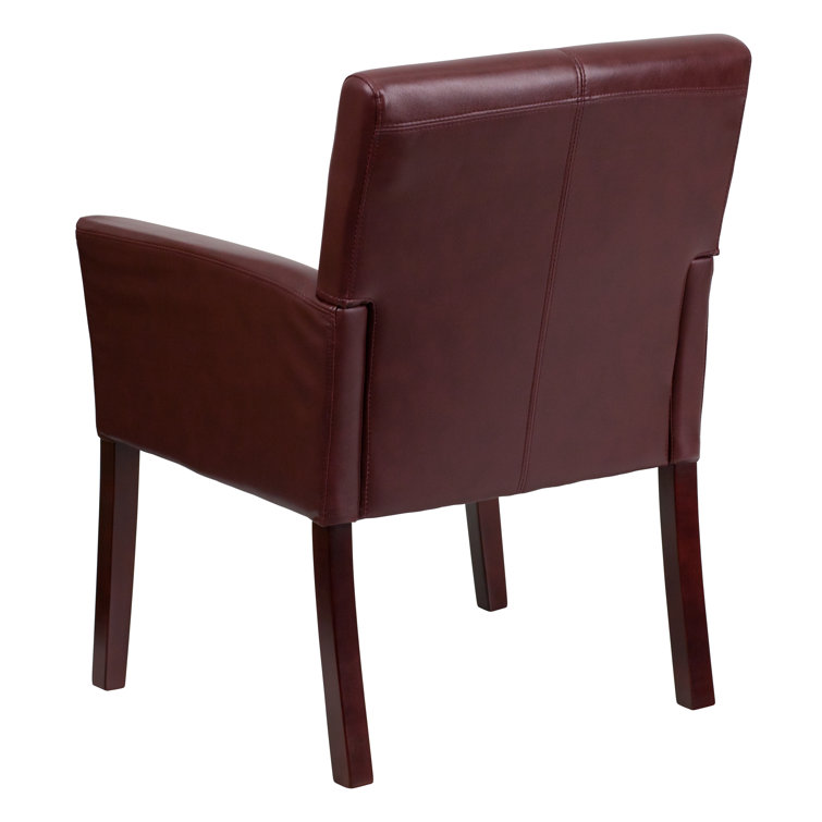 Elegant Burgundy LeatherSoft Executive Reception Armchair with Mahogany Wood Legs