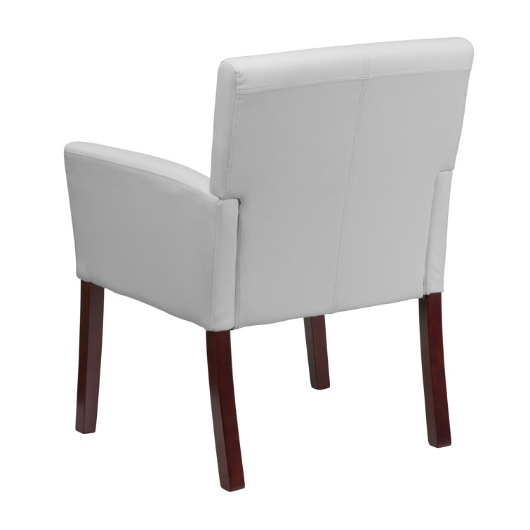 Taylor White LeatherSoft Executive Chair with Mahogany Wood Legs