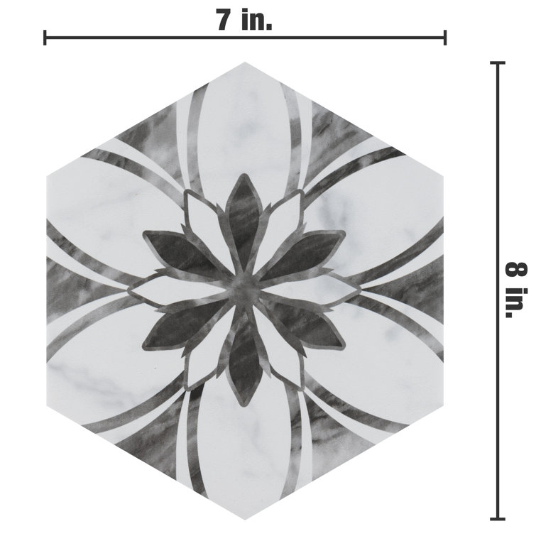 Classico Bardiglio Hex Floral 7" x 8" Porcelain Patterned Tile