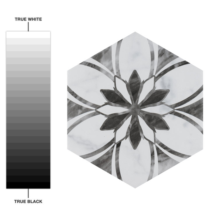 Classico Bardiglio Hex Floral 7" x 8" Porcelain Patterned Tile