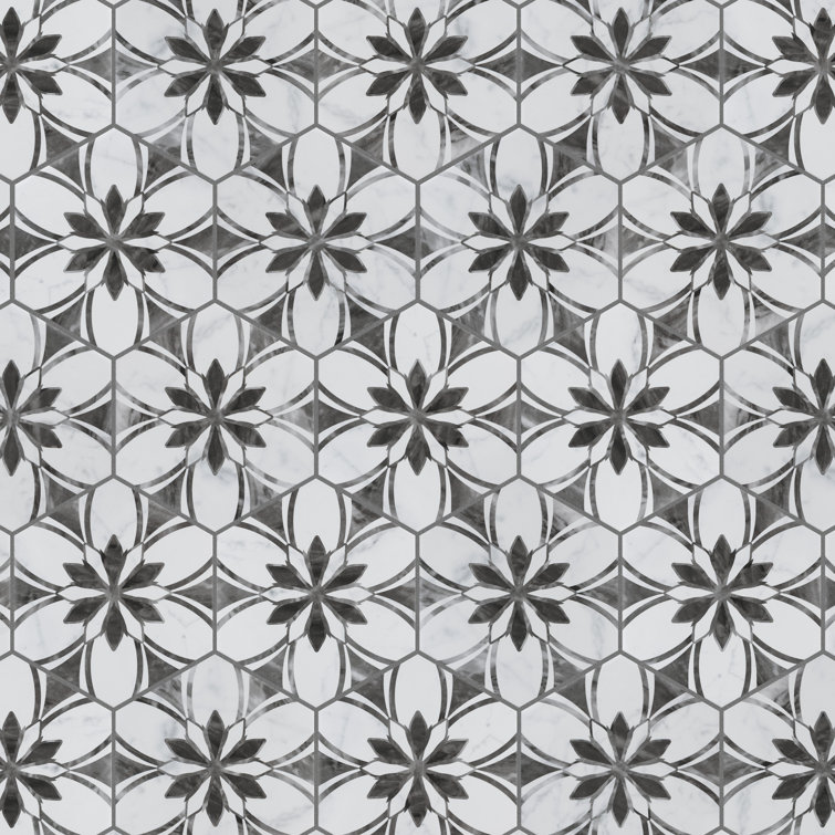 Classico Bardiglio Hex Floral 7" x 8" Porcelain Patterned Tile