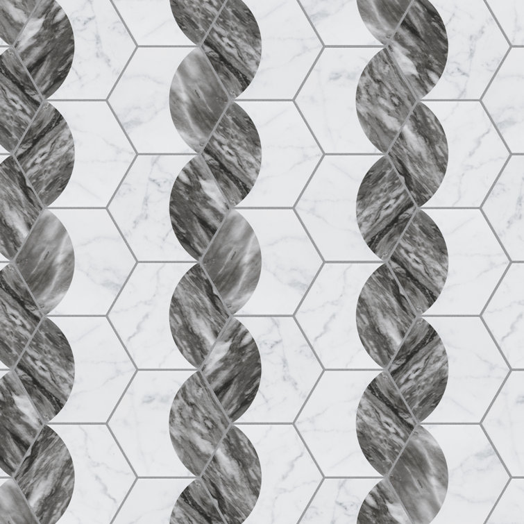 Classico Bardiglio Moon 7" x 8" Porcelain Marble Hex Tile