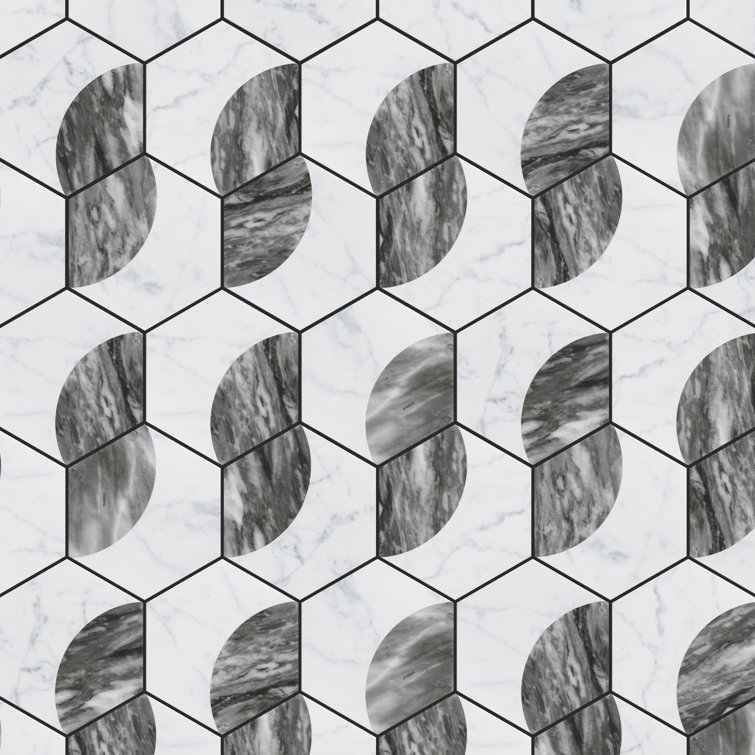 Classico Bardiglio Moon 7" x 8" Porcelain Marble Hex Tile