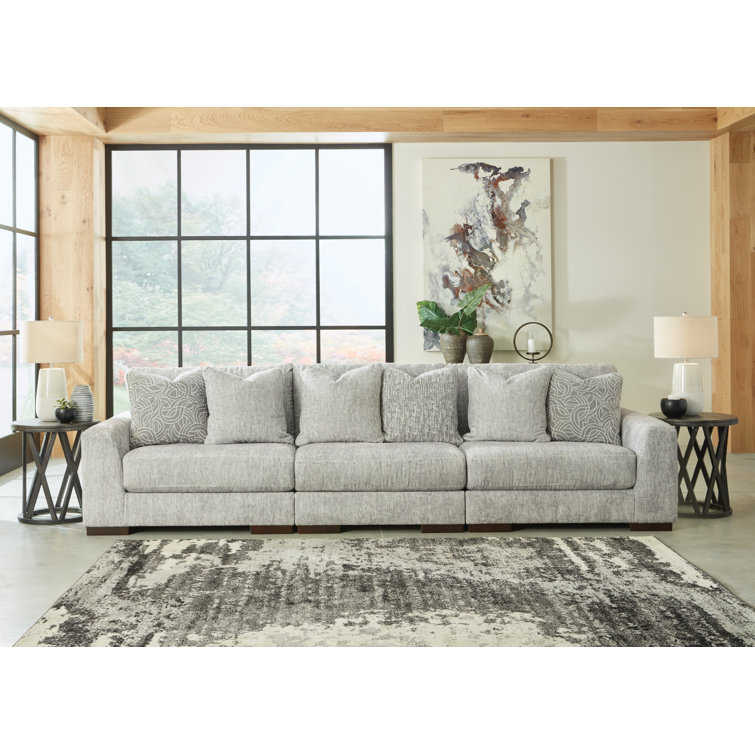 Gray Chevron Fabric 3-Piece Sectional Sofa