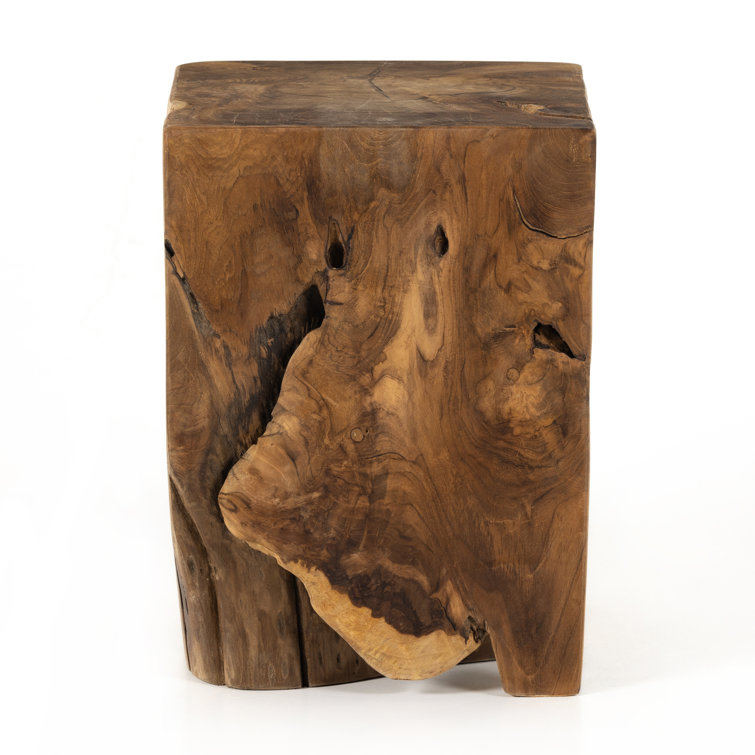 Modern Teak Root 12" Square Stool in Rich Brown