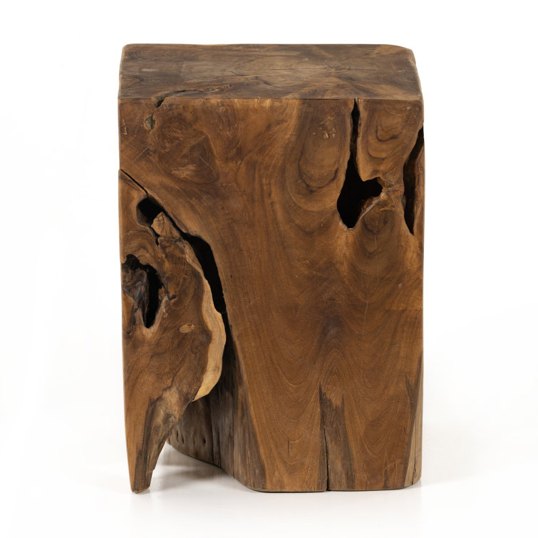 Modern Teak Root 12" Square Stool in Rich Brown