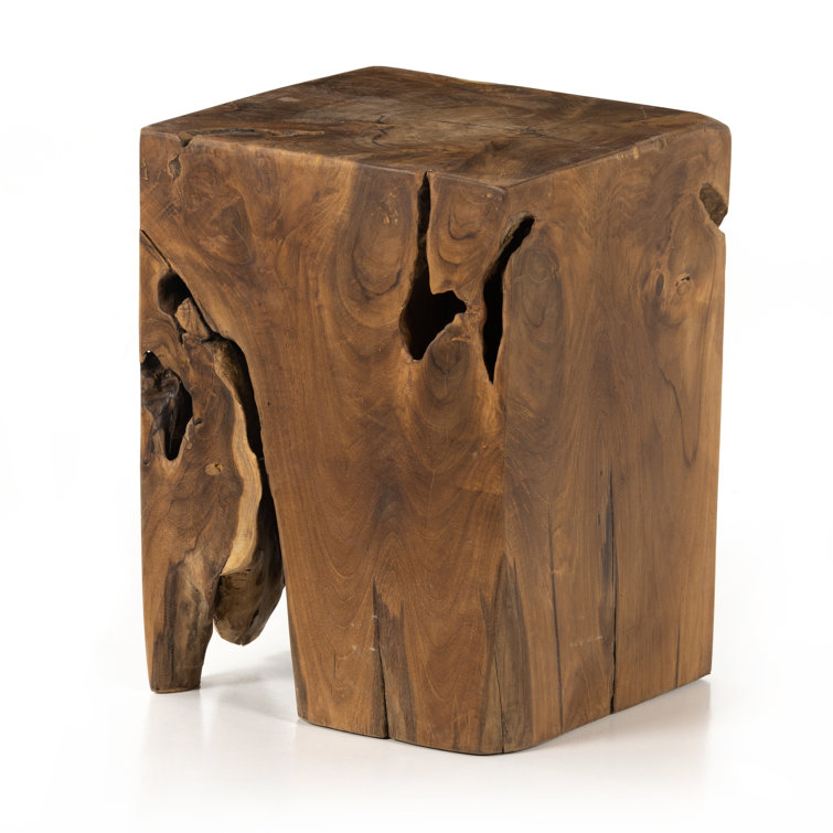 Modern Teak Root 12" Square Stool in Rich Brown