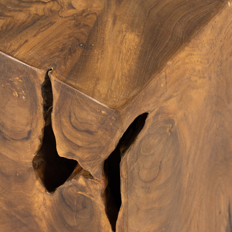 Modern Teak Root 12" Square Stool in Rich Brown