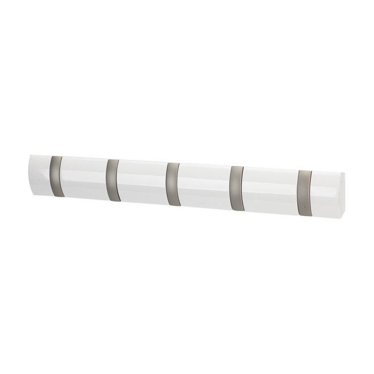 Sleek White 5-Hook Retractable Solid Wood Coat Rack