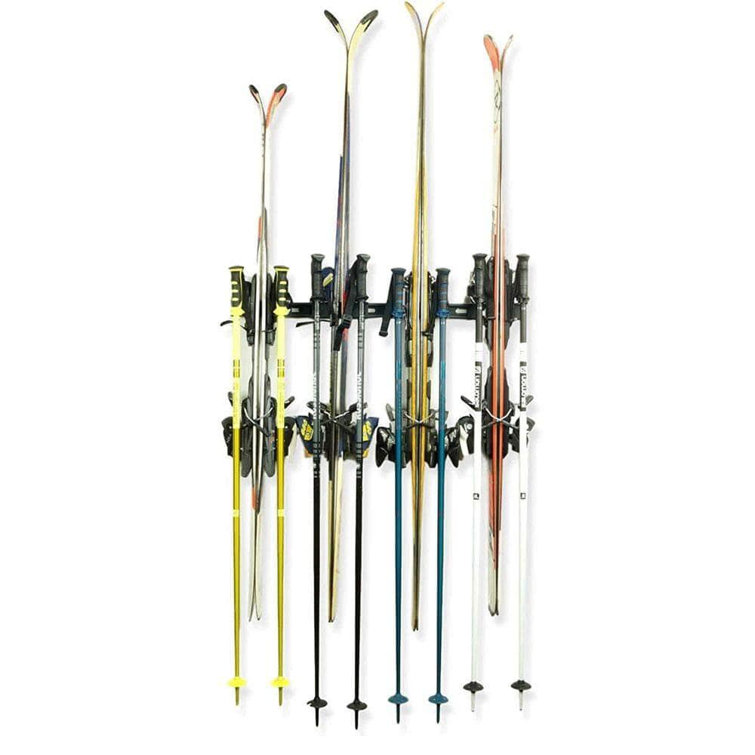 Heavy Duty Black Steel Wall-Mounted Ski and Pole Rack