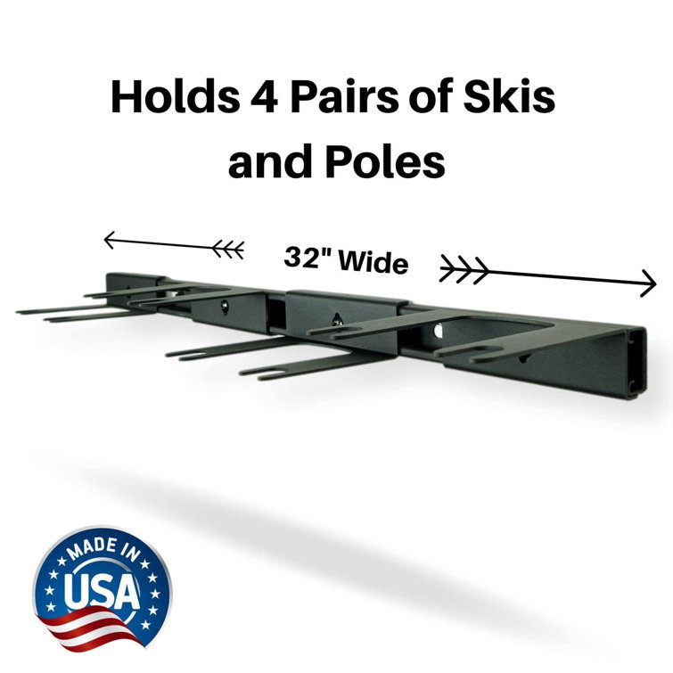 Heavy Duty Black Steel Wall-Mounted Ski and Pole Rack
