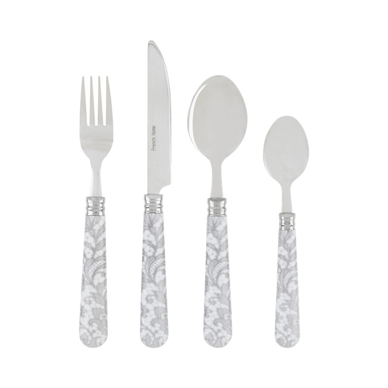 French Home French Home Bistro 16-Piece Stainless Steel Flatware Set, Service for 4, Lace Overlay