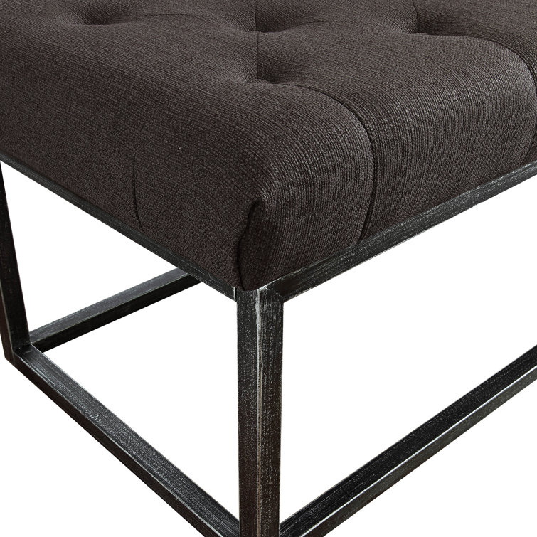Midnight Charcoal Tufted Bench with Iron Legs, 72.5"