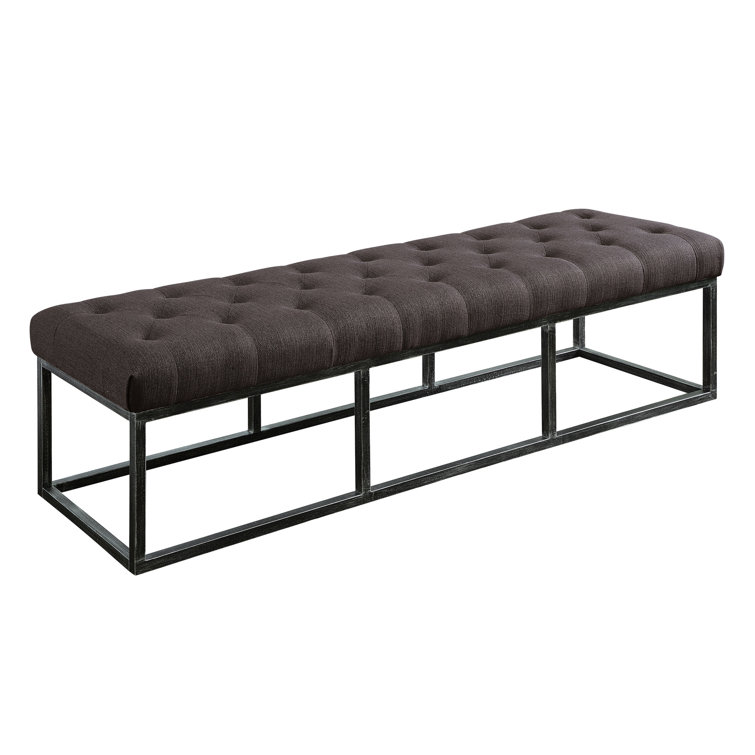 Midnight Charcoal Tufted Bench with Iron Legs, 72.5"