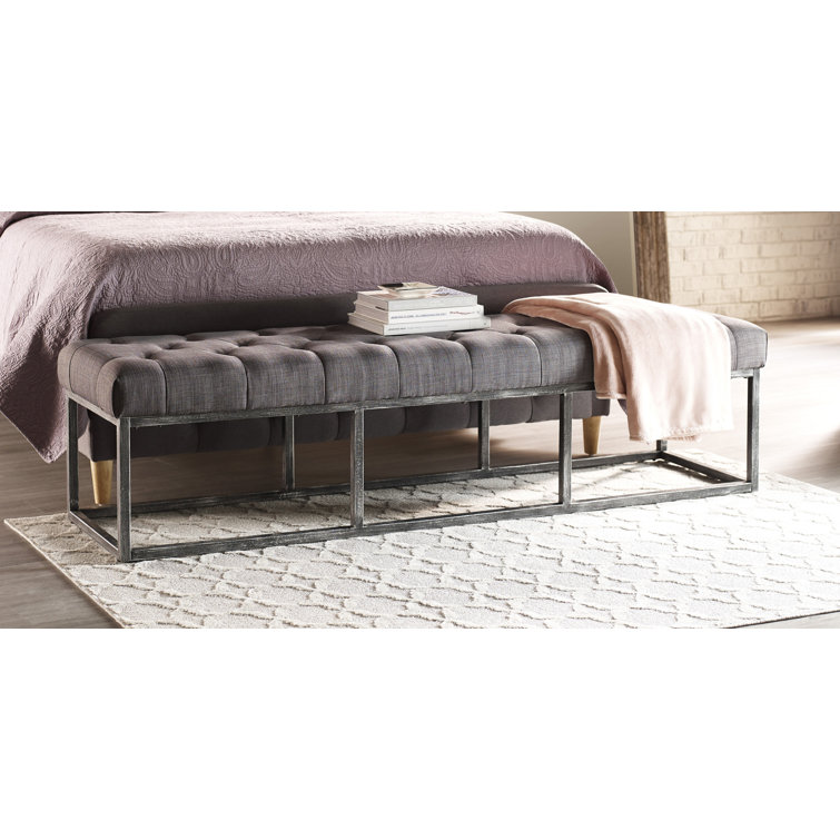 Midnight Charcoal Tufted Bench with Iron Legs, 72.5"