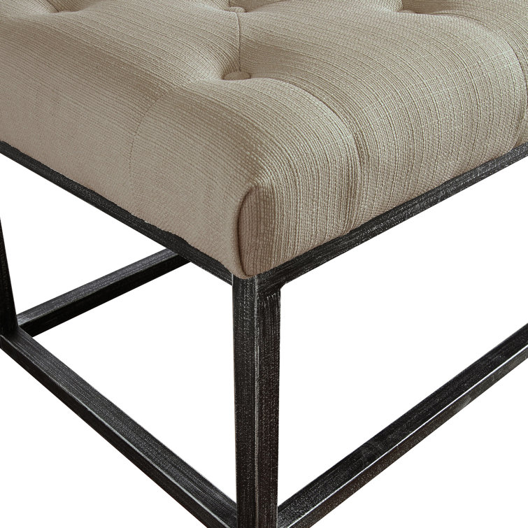 Ivory Tufted Upholstered Bench with Iron Legs