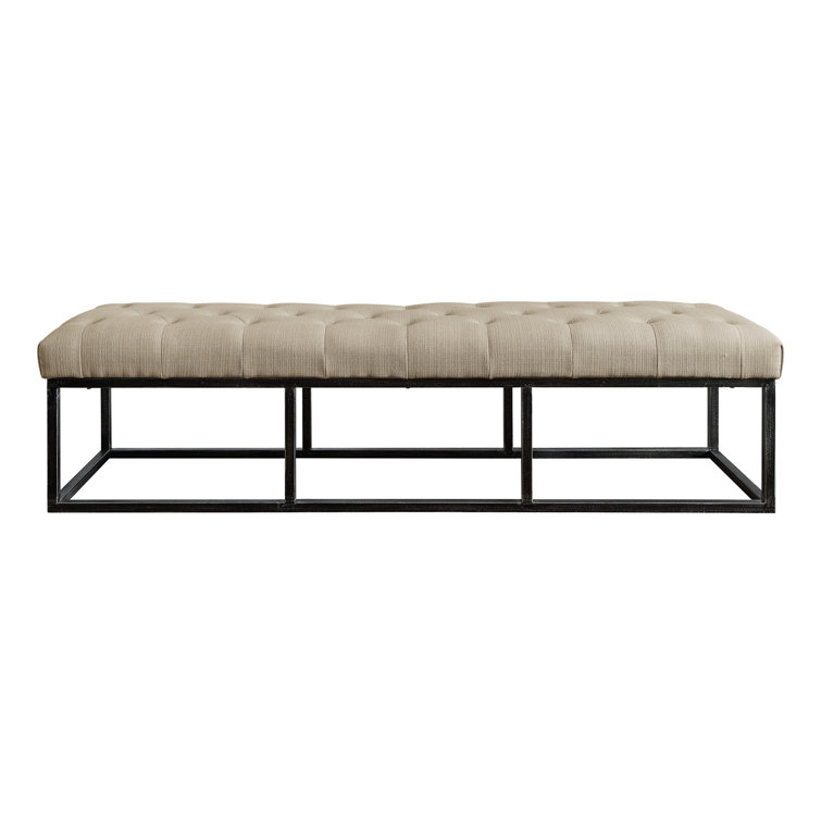 Ivory Tufted Upholstered Bench with Iron Legs