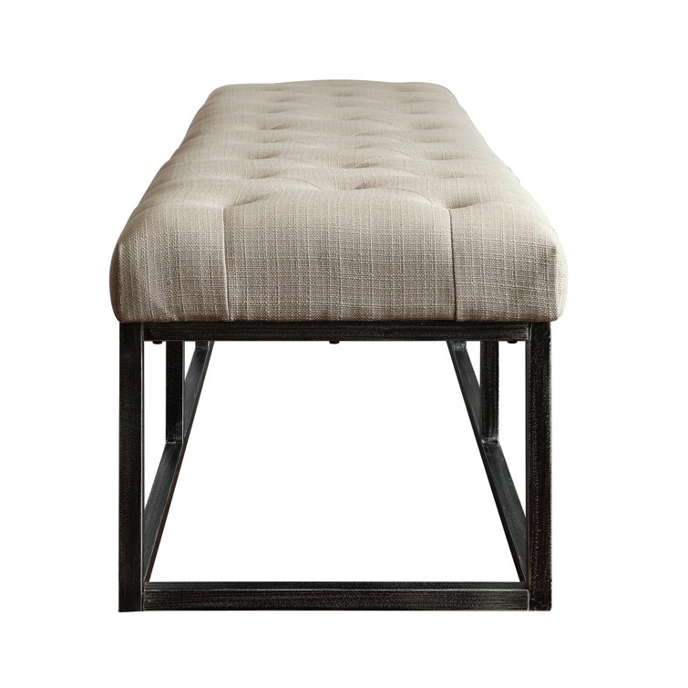Ivory Tufted Upholstered Bench with Iron Legs