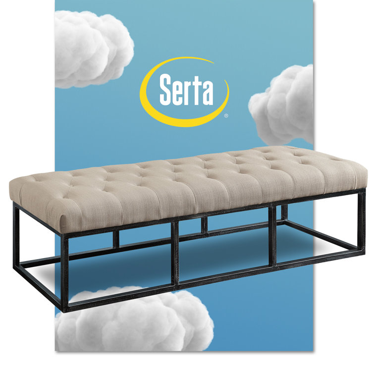 Ivory Tufted Upholstered Bench with Iron Legs