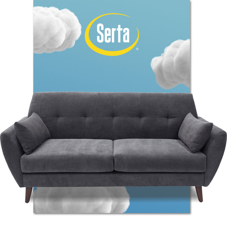 Slate Gray Tufted Microfiber Mid-Century Modern Loveseat with Pillows