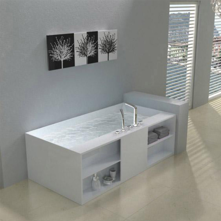Matte White Stone Resin Freestanding Bathtub with Shelves