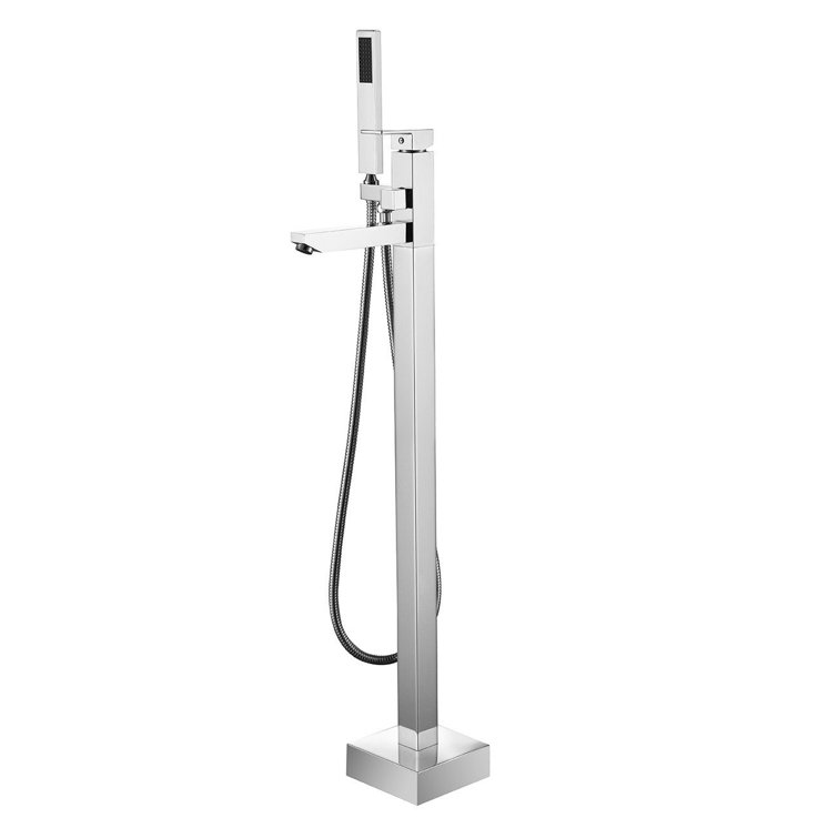 Chrome Floor Tub Filler with Diverter and Hand Shower