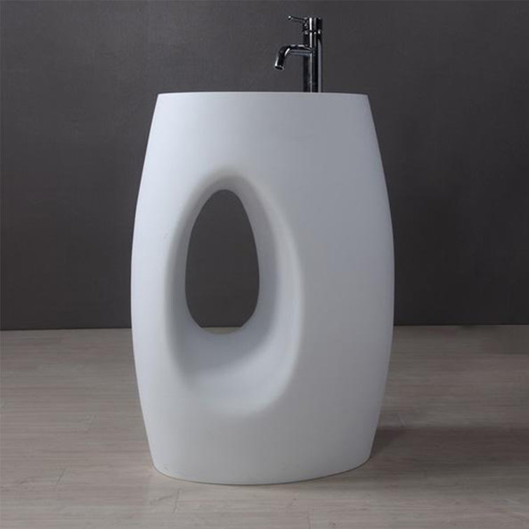Glossy White Stone Resin Oval Pedestal Sink