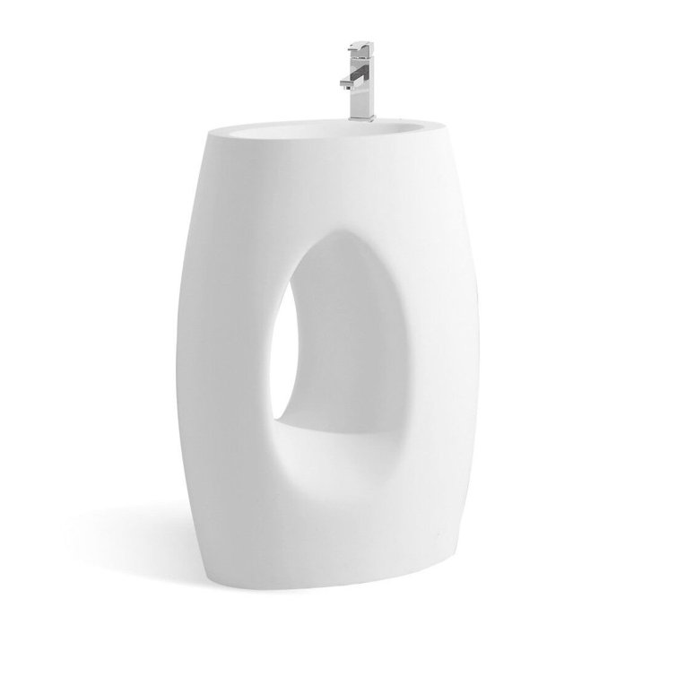 Glossy White Stone Resin Oval Pedestal Sink