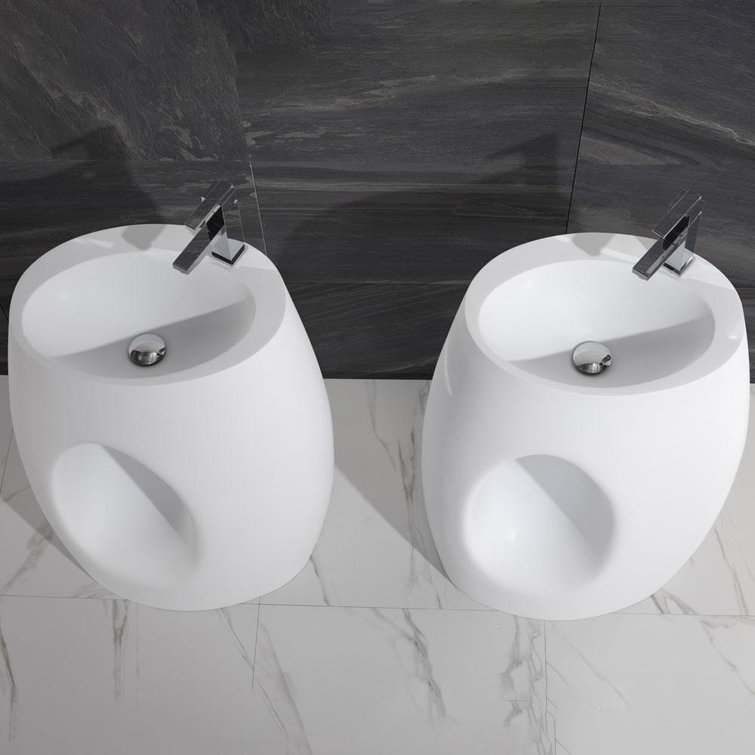 Glossy White Stone Resin Oval Pedestal Sink