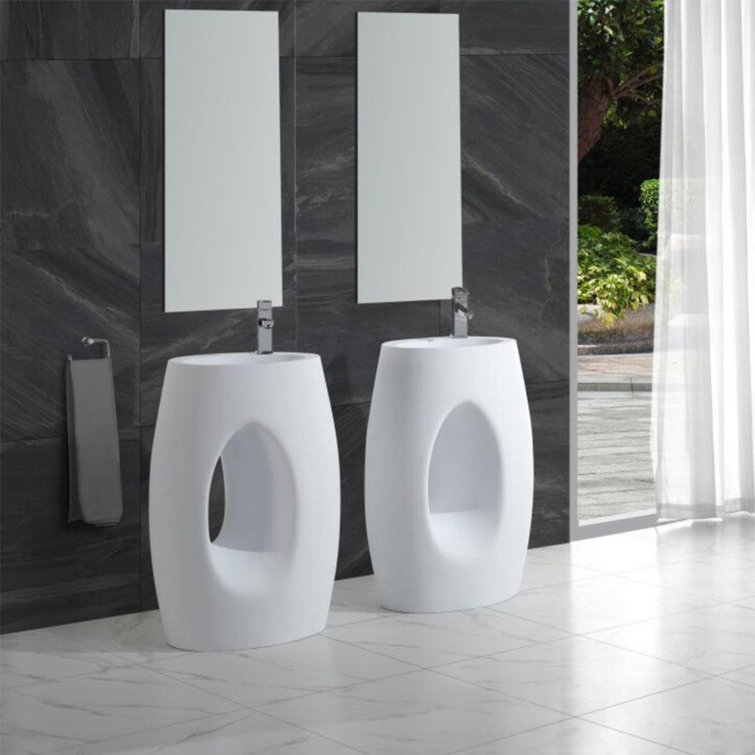 Glossy White Stone Resin Oval Pedestal Sink