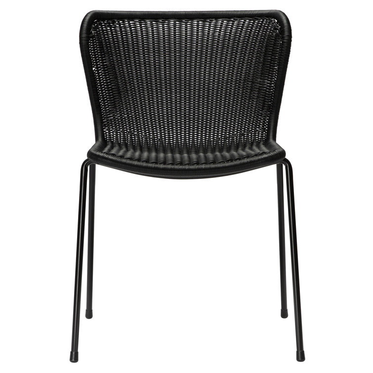 Black Wicker and Metal Stackable Outdoor Dining Chair