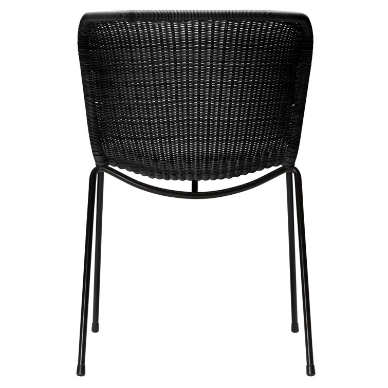 Black Wicker and Metal Stackable Outdoor Dining Chair