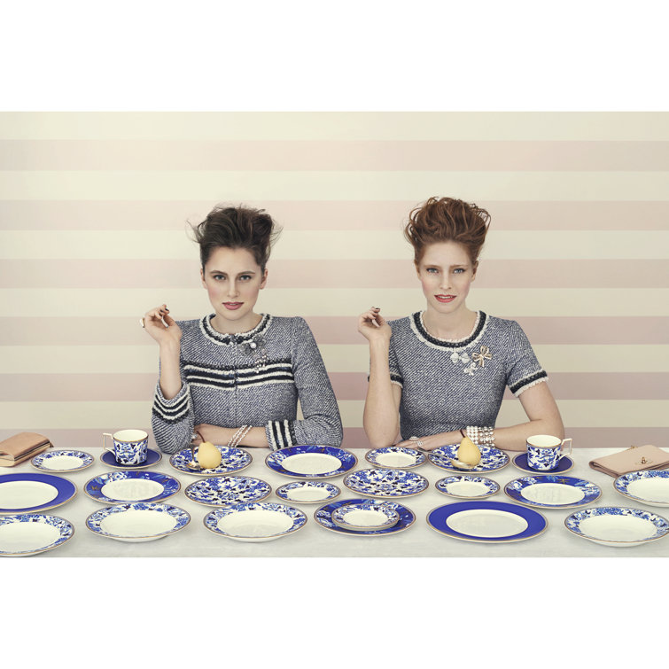 Hibiscus Elegance Porcelain 4-Piece Dinner Set, Blue Floral