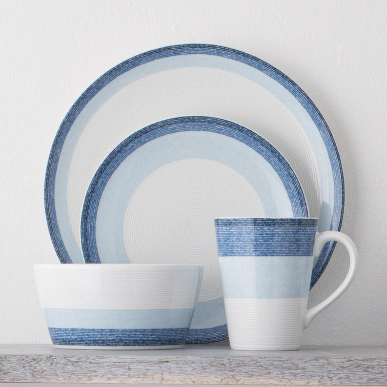 Sky Blue Porcelain Microwave-Safe Dinner Plates, Set of 4