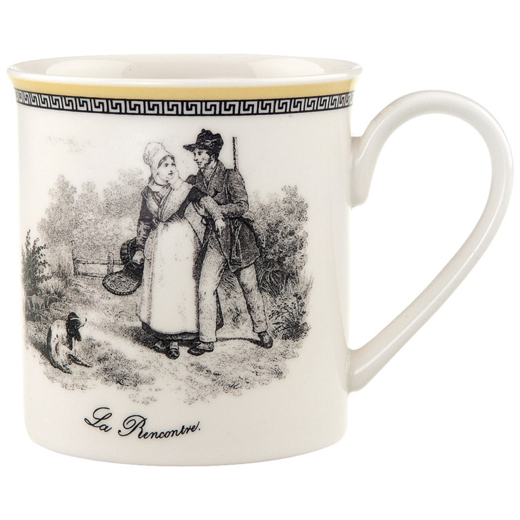 White Ceramic Mug with Pastoral Scene Print