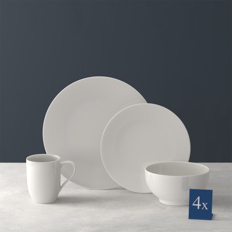 White Porcelain 16-Piece Dinnerware Set, Service for 4