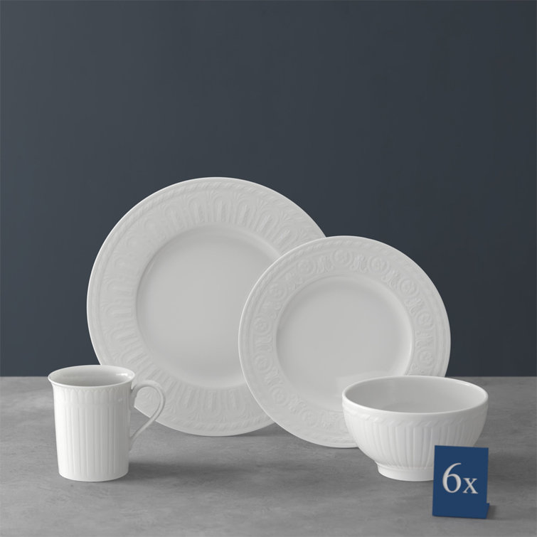 Cellini White Porcelain 24-Piece Dinnerware Set, Service for 6