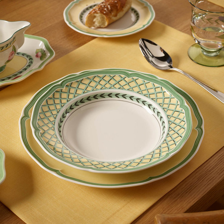 French Garden Orange Porcelain Rim Soup Bowl, 9 inches