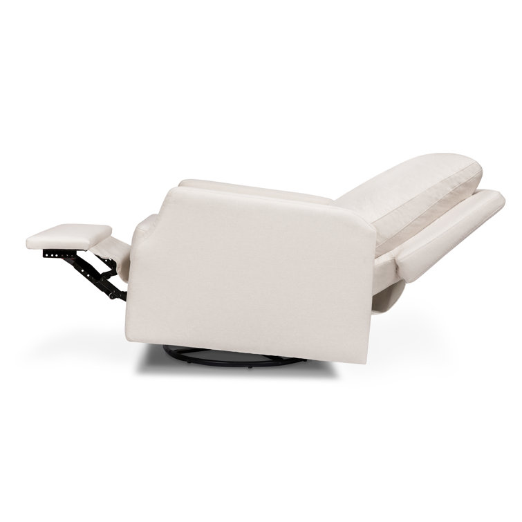 Cream Eco-Weave Swivel Recliner with Wood Base