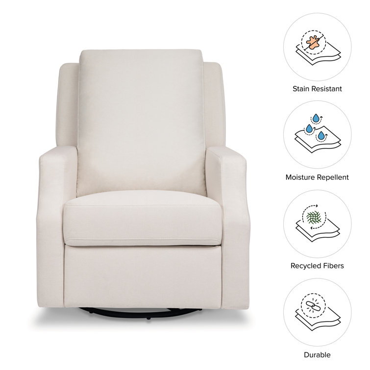Cream Eco-Weave Swivel Recliner with Wood Base