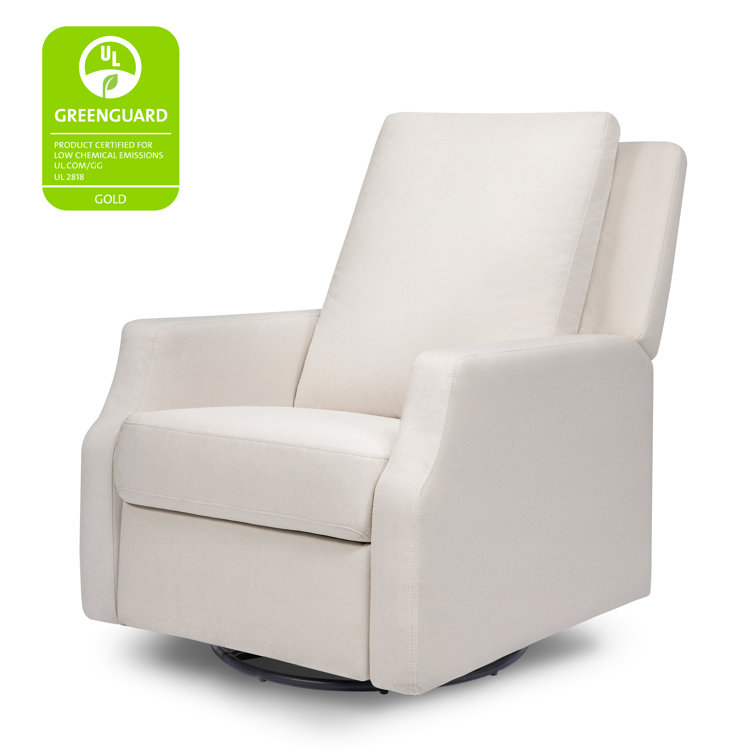 Cream Eco-Weave Swivel Recliner with Wood Base
