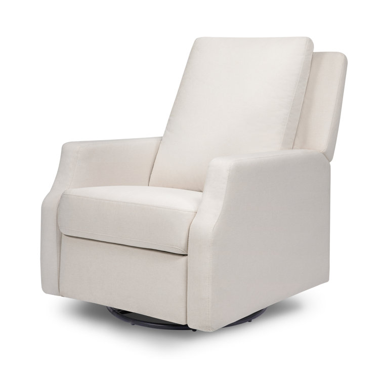 Cream Eco-Weave Swivel Recliner with Wood Base